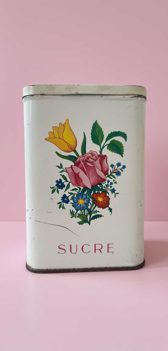 Set of 5 French Metal Storage Cannisters Floral Design 1920’s