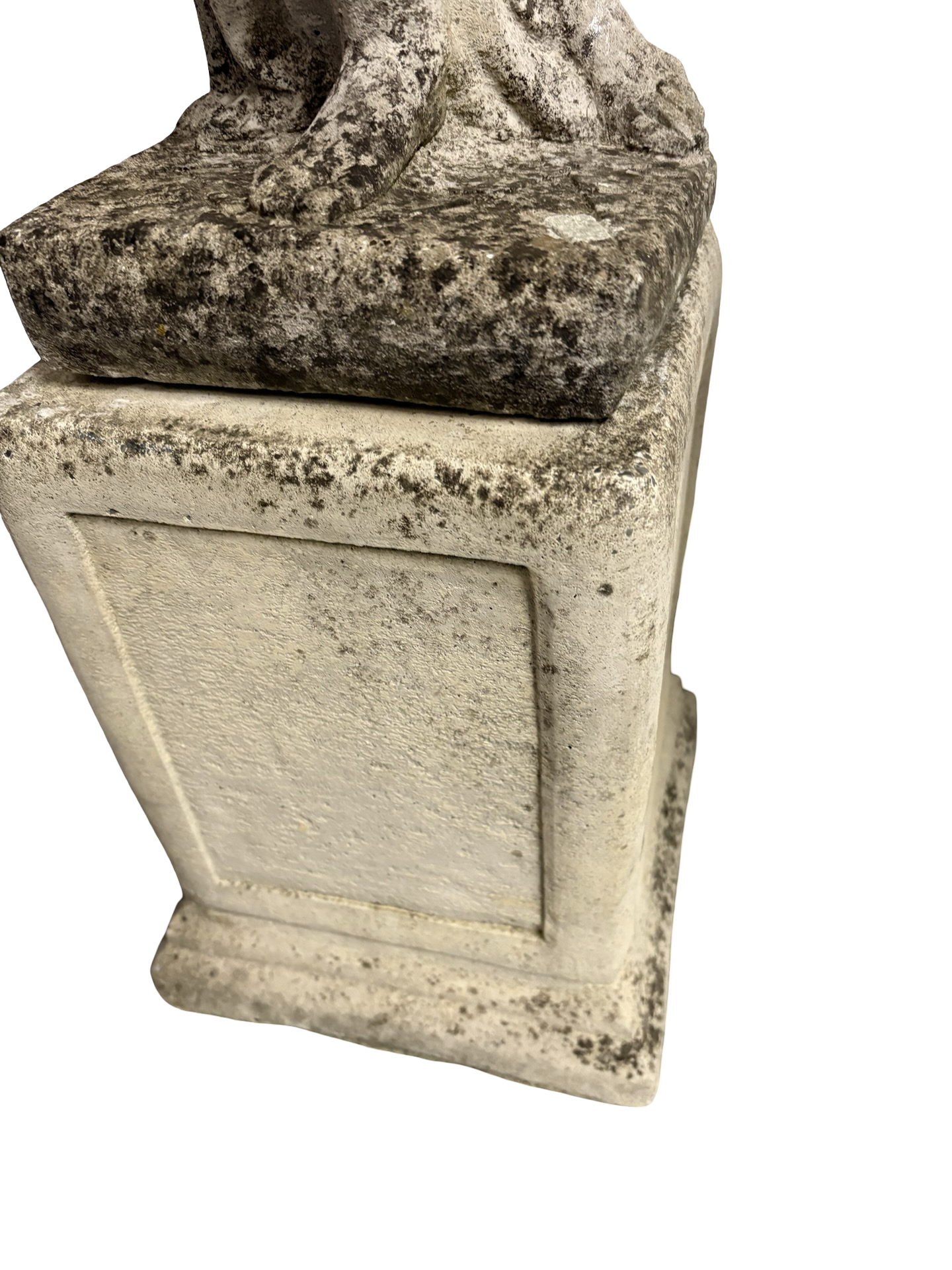 Weathered Antique Stone Shy Maiden Statue on pedestal