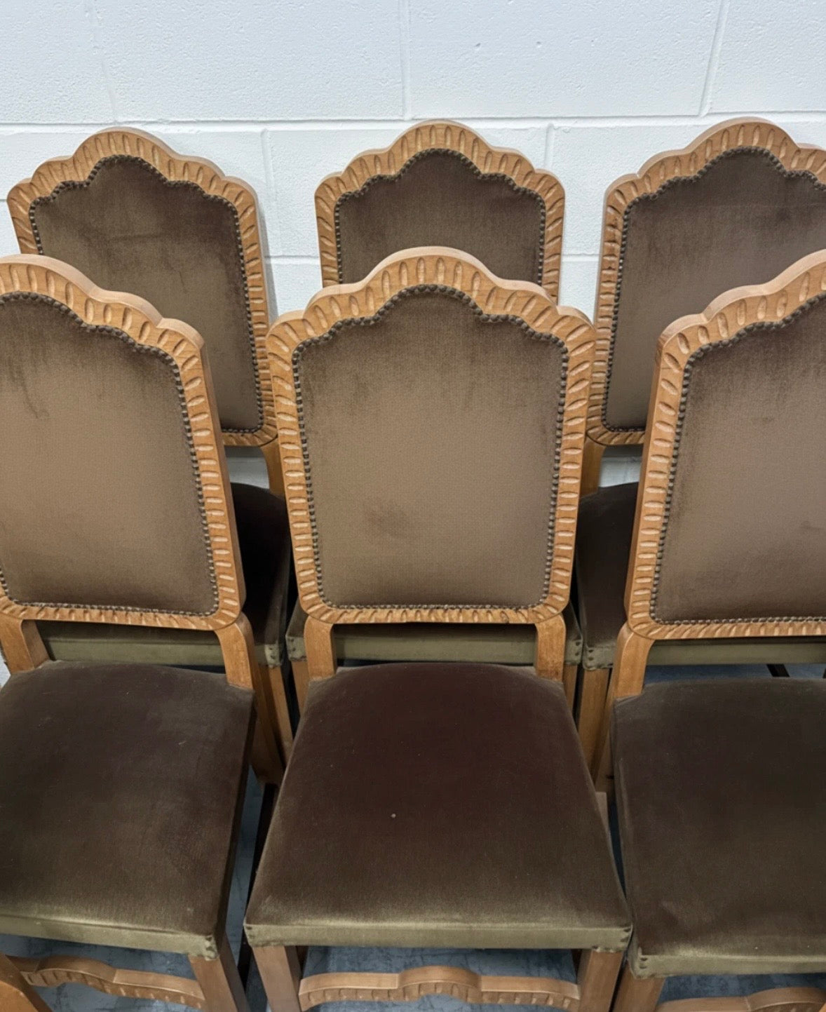 Set of eight Vintage dining chairs with chocolate brown Velvet upholstery