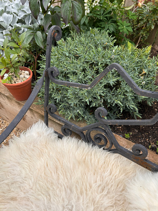French Vintage Wrought Iron black metal bench scroll details