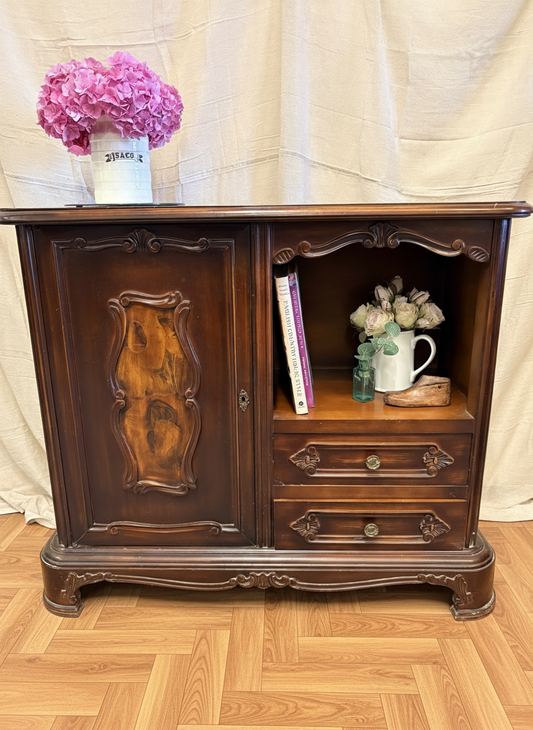 Vintage Carved Mahogany French Style Cabinet Storage Sideboard