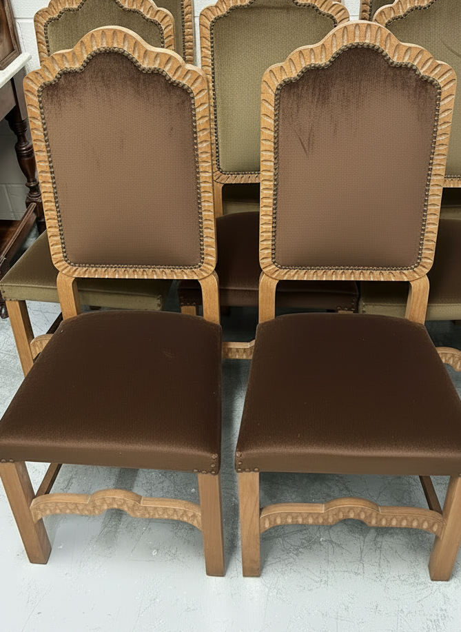 Set of Eight Light brown 20th century upholstered dining chairs