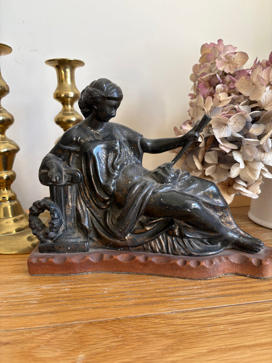 Empire Classical Style Antique Metal Figure Reclining Woman wood base