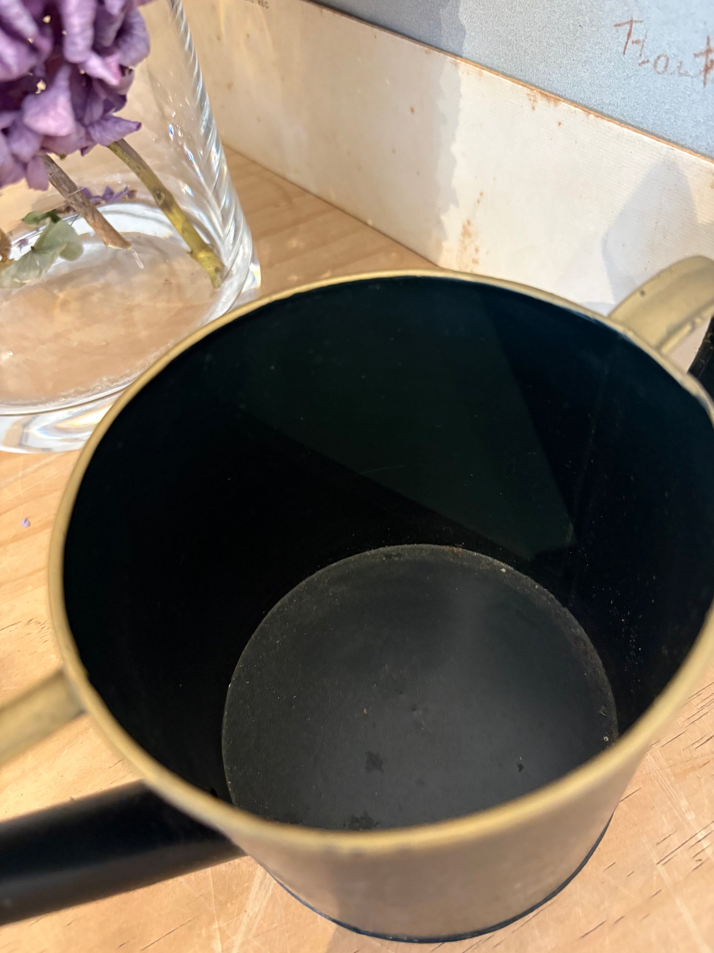 Vintage metal hand painted watering can plant pot