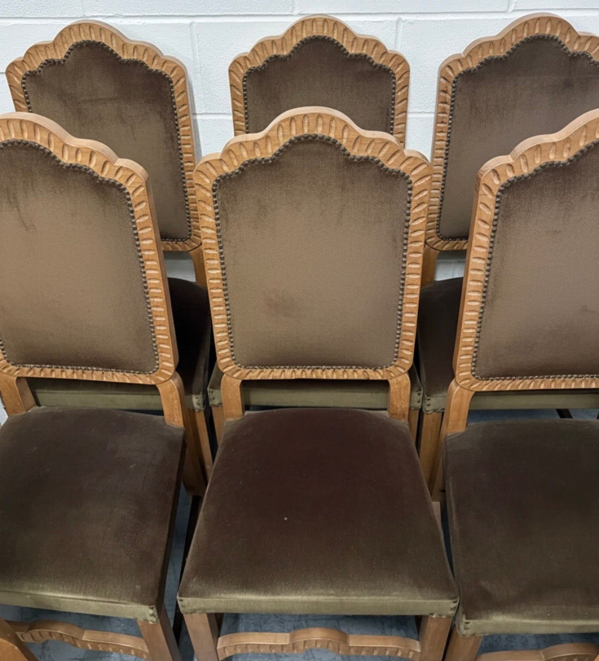 Set of eight Vintage dining chairs with chocolate brown Velvet upholstery