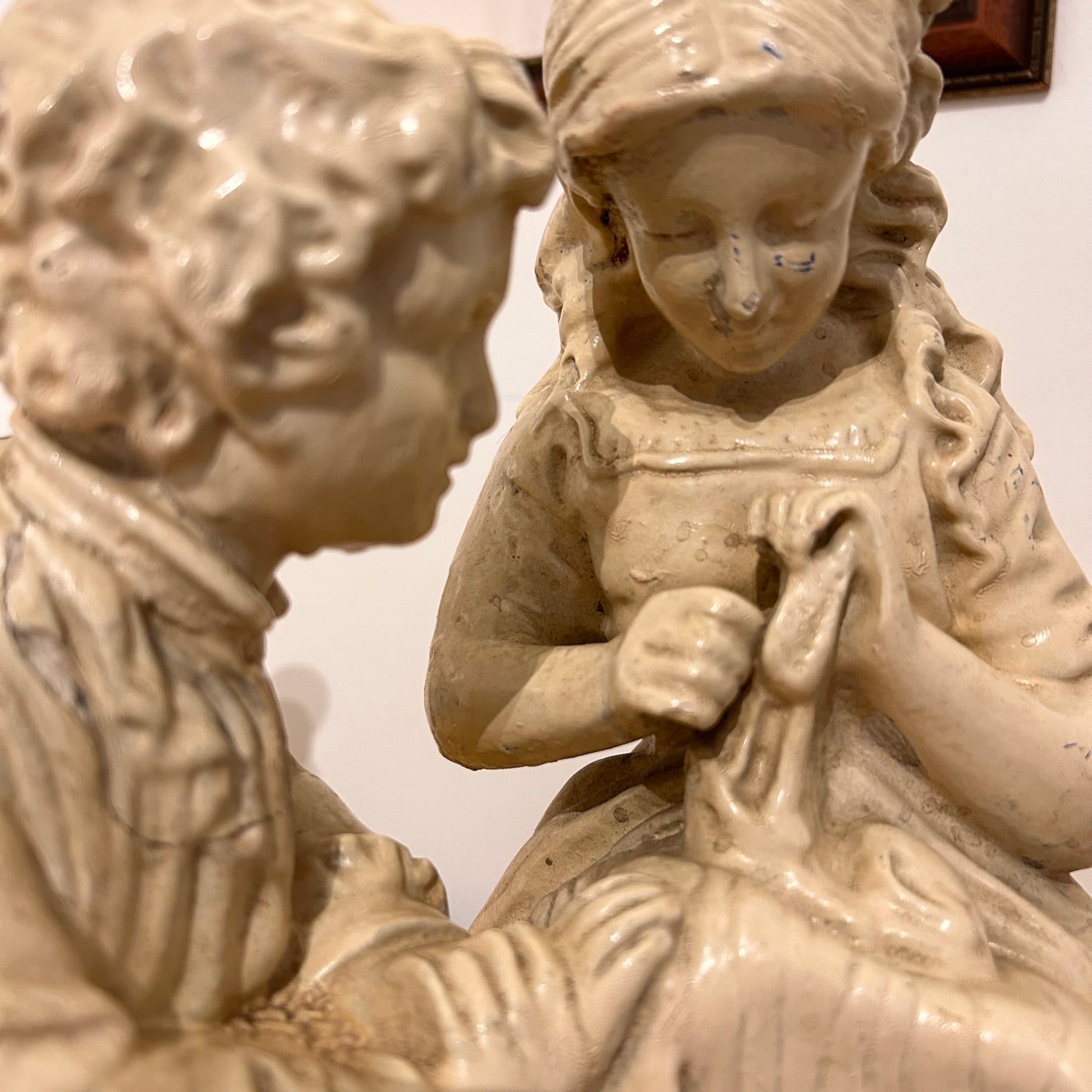 Large Early 20thC French Plaster Figures - ‘First Love’