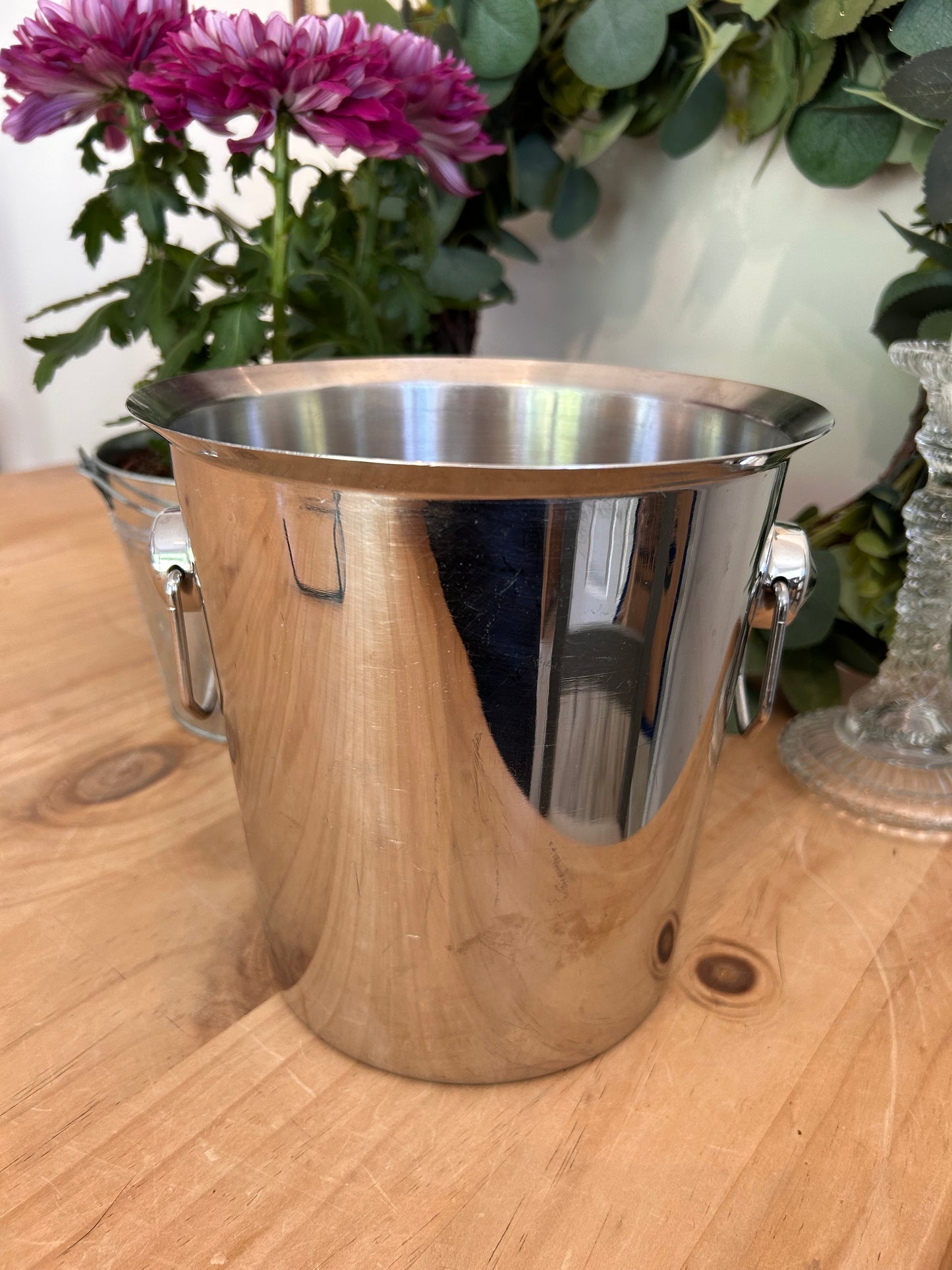 Vintage white metal champagne bucket with handles