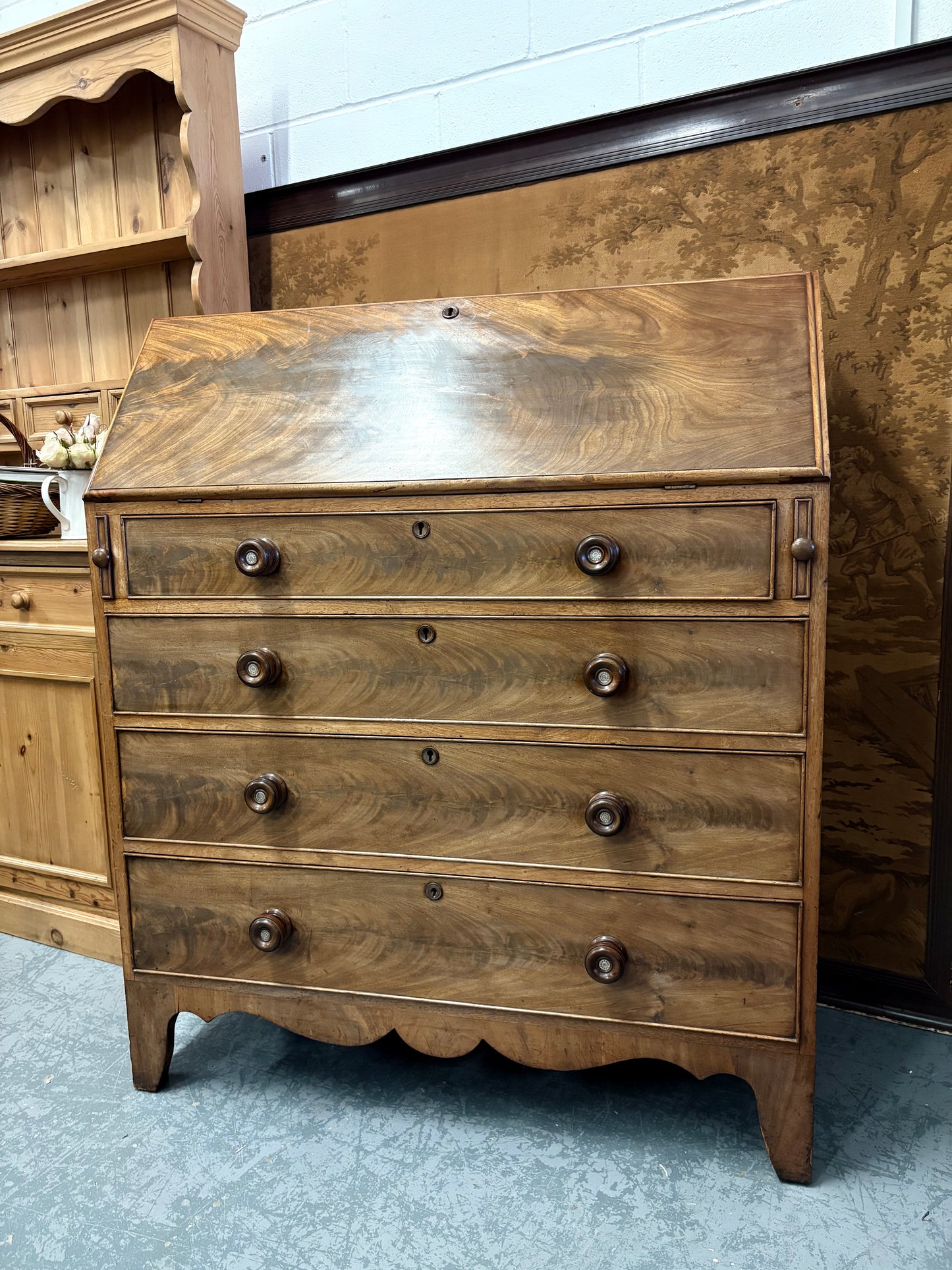 Large 19th Century Fold down Mahogany bureau writing desk drawers UK Delivery
