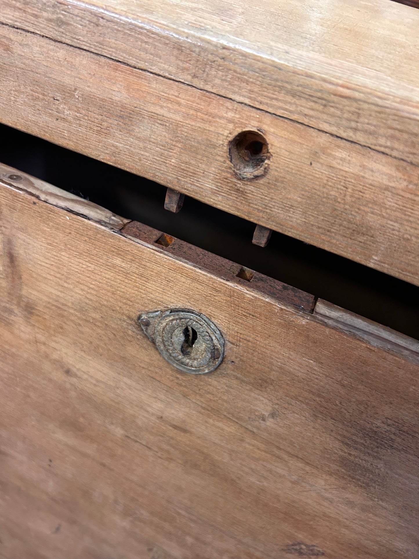 HUGE Late 19thC Pine and metal bound dome topped trunk