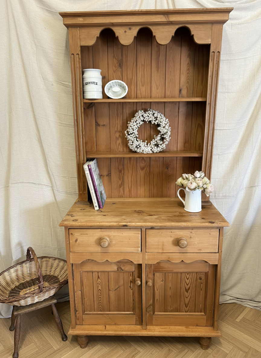 Tall Solid Wooden Rustic Pine Country Farmhouse Style Open Dresser