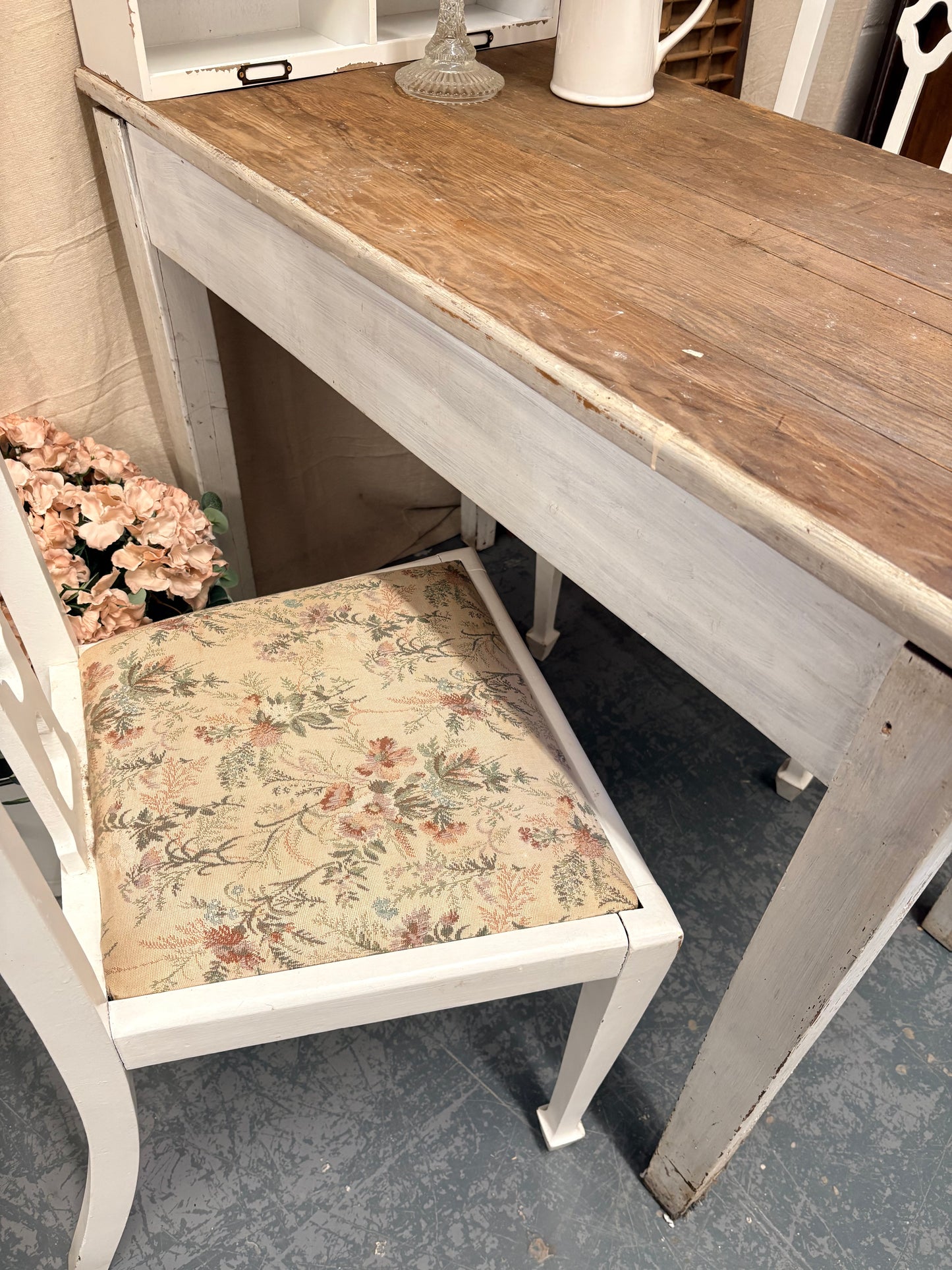 Victorian Pine Kitchen Table Single Drawer Solid Sturdy Shabby Painted