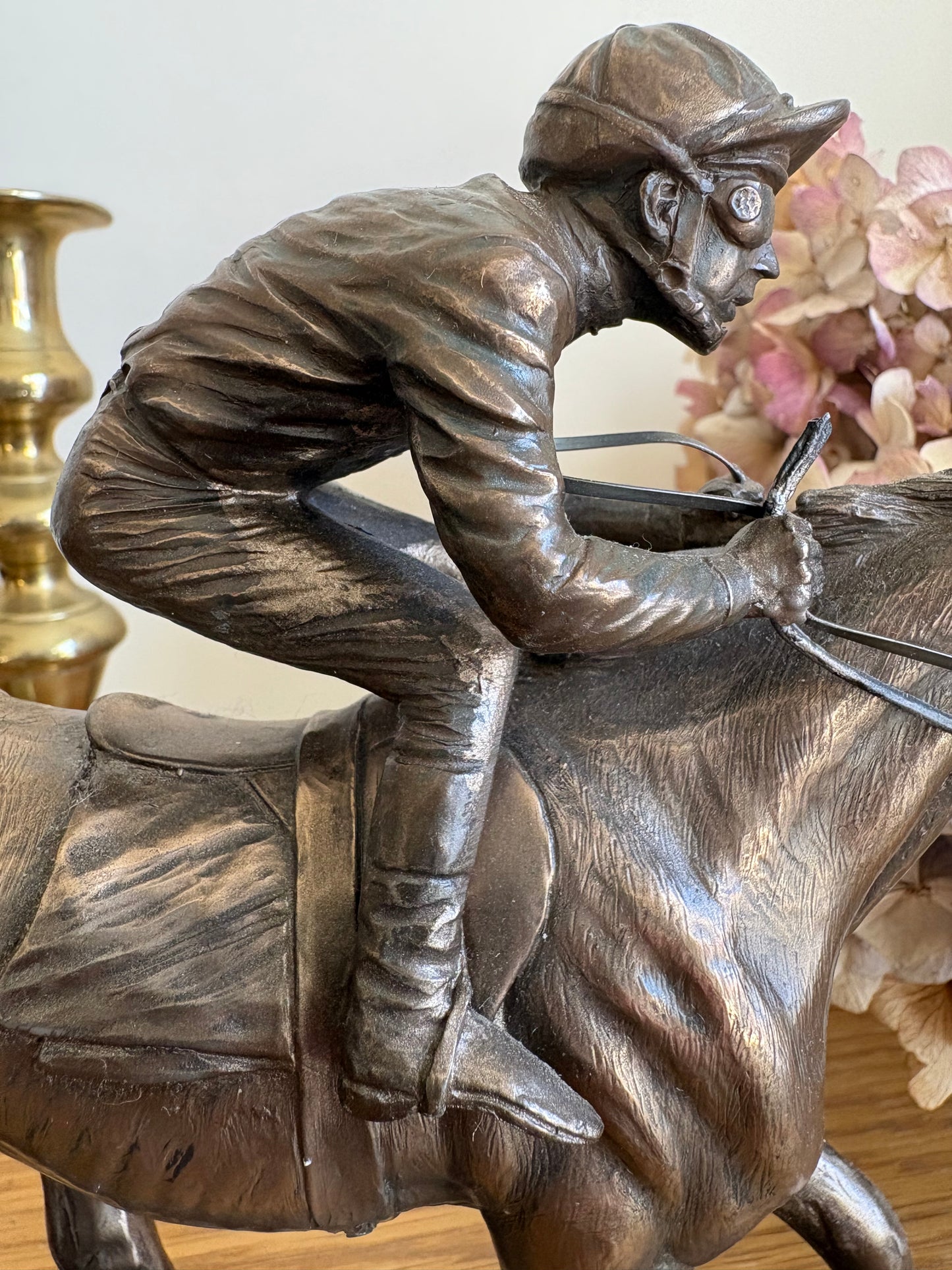 Horse and Jockey Resin Bronzed Figure by J Skeating Equine Racing