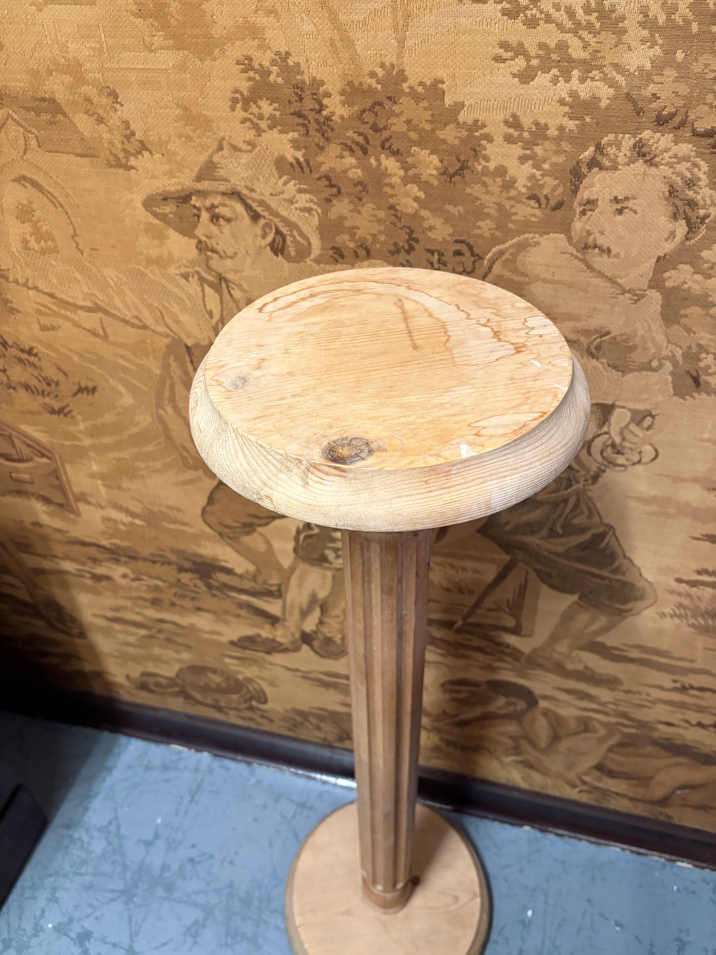 Vintage Solid Pine Round Plant Pedestal Display Corner Stand