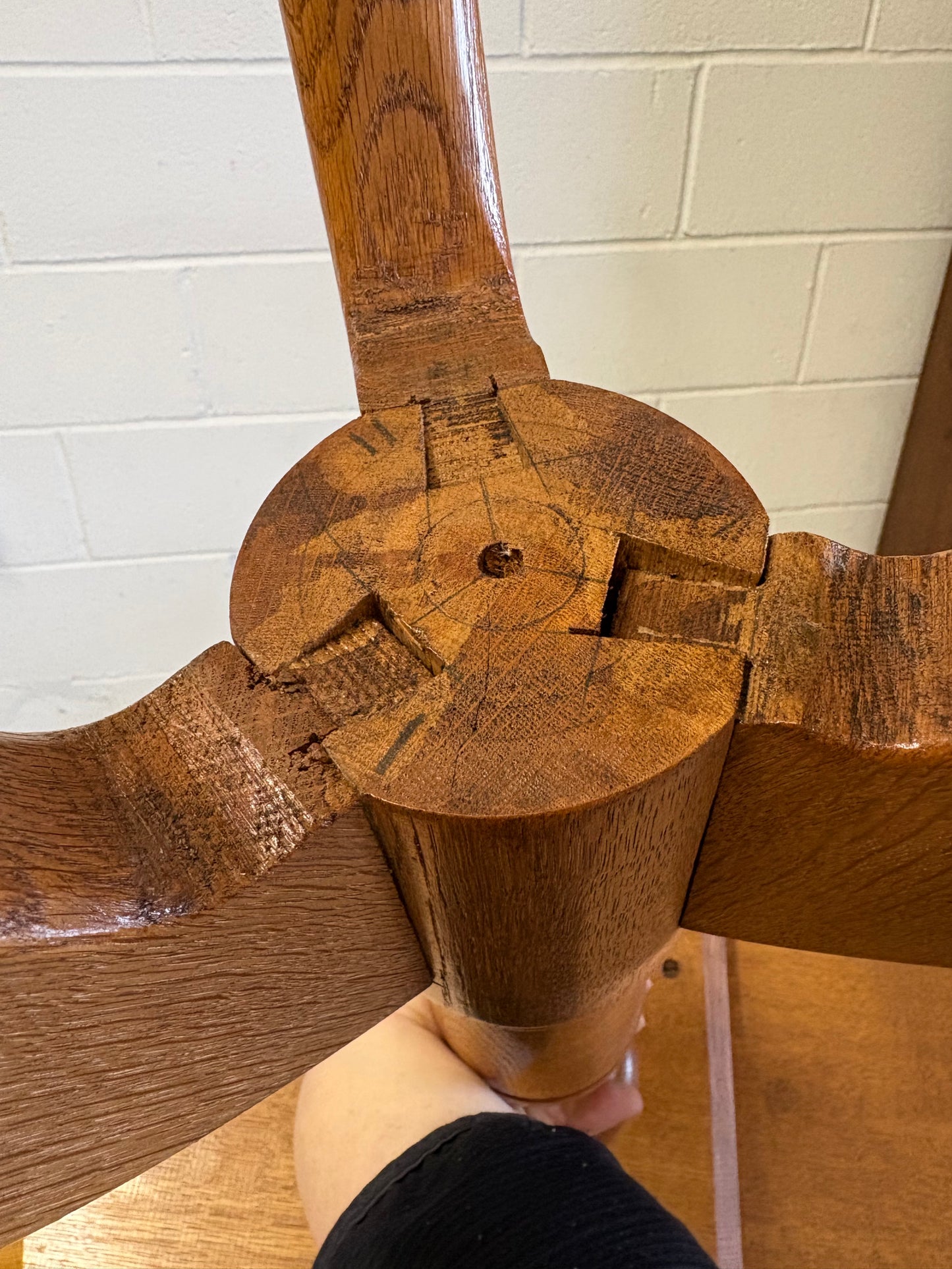 A Handmade Solid Oak Wine Side Table on a turned pillar and Tripod Base Craftsman made