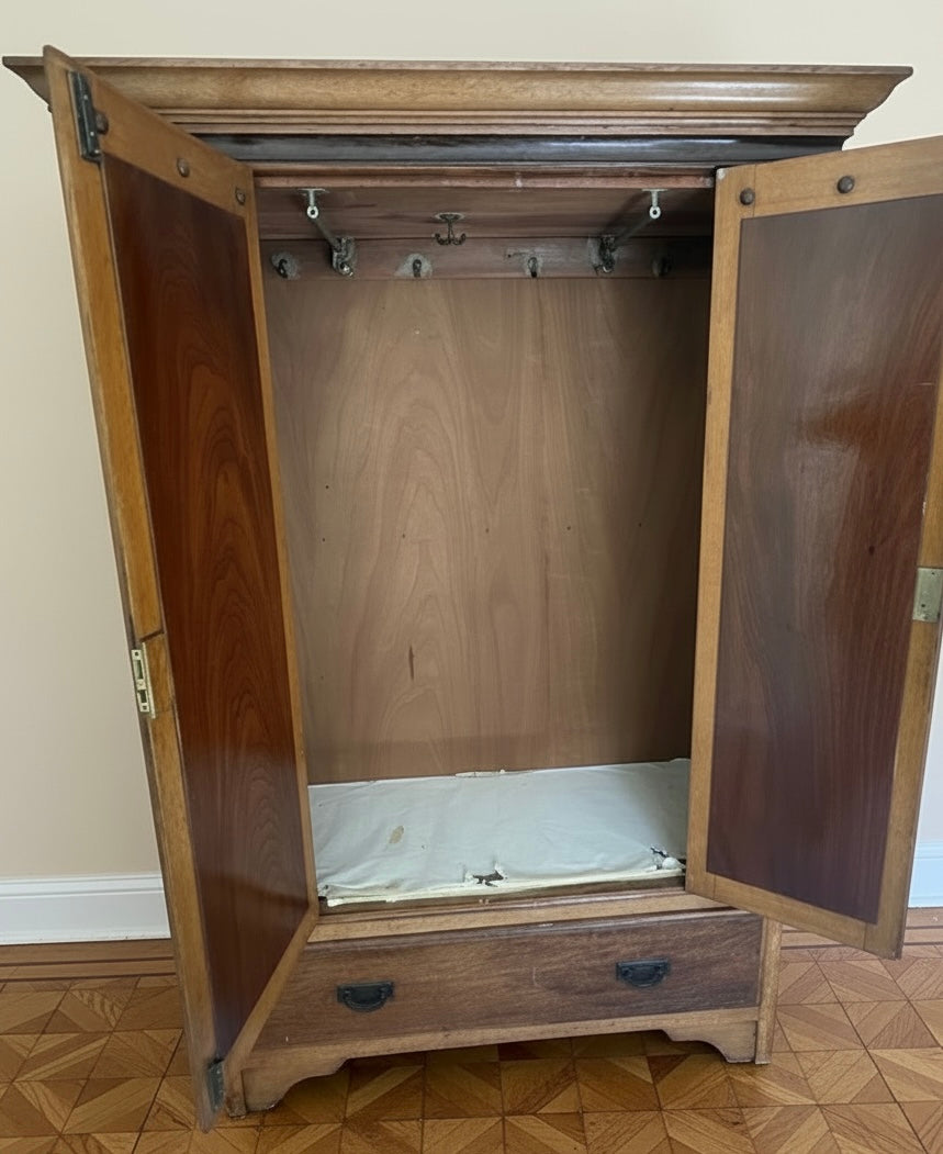 Beautiful Antique Satinwood Edwardian double wardrobe with a lower drawer.