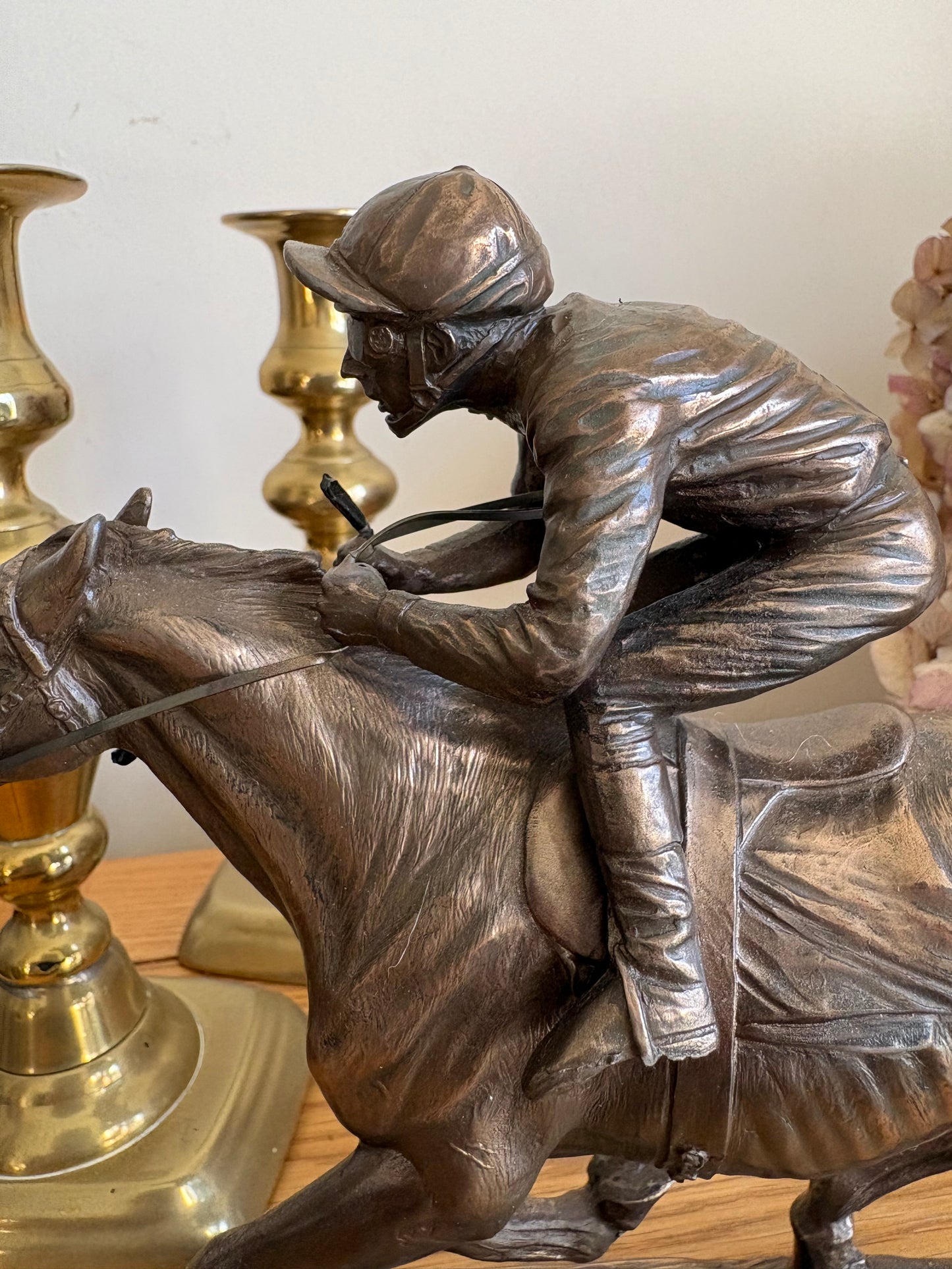 Horse and Jockey Resin Bronzed Figure by J Skeating Equine Racing