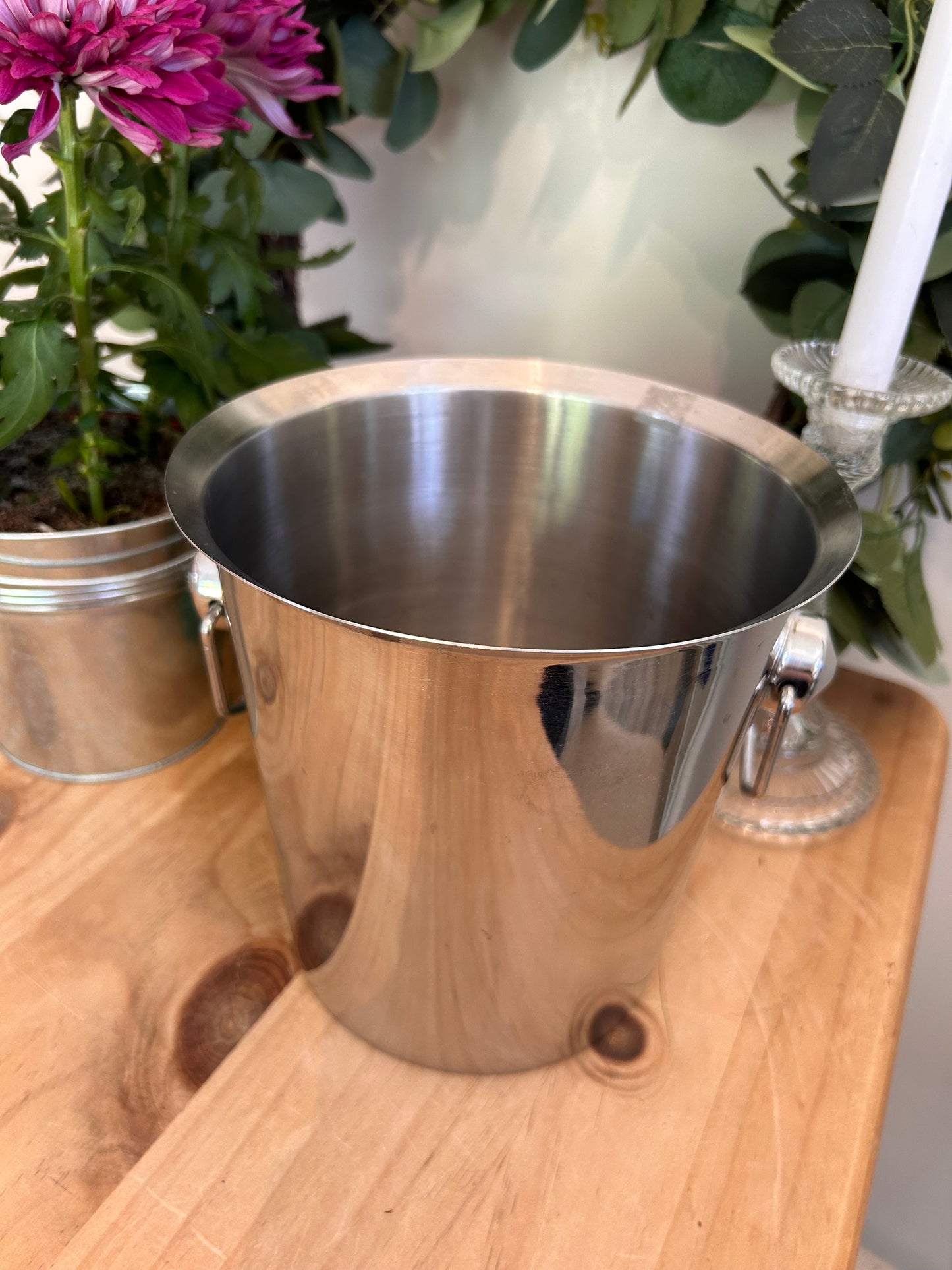 Vintage white metal champagne bucket with handles