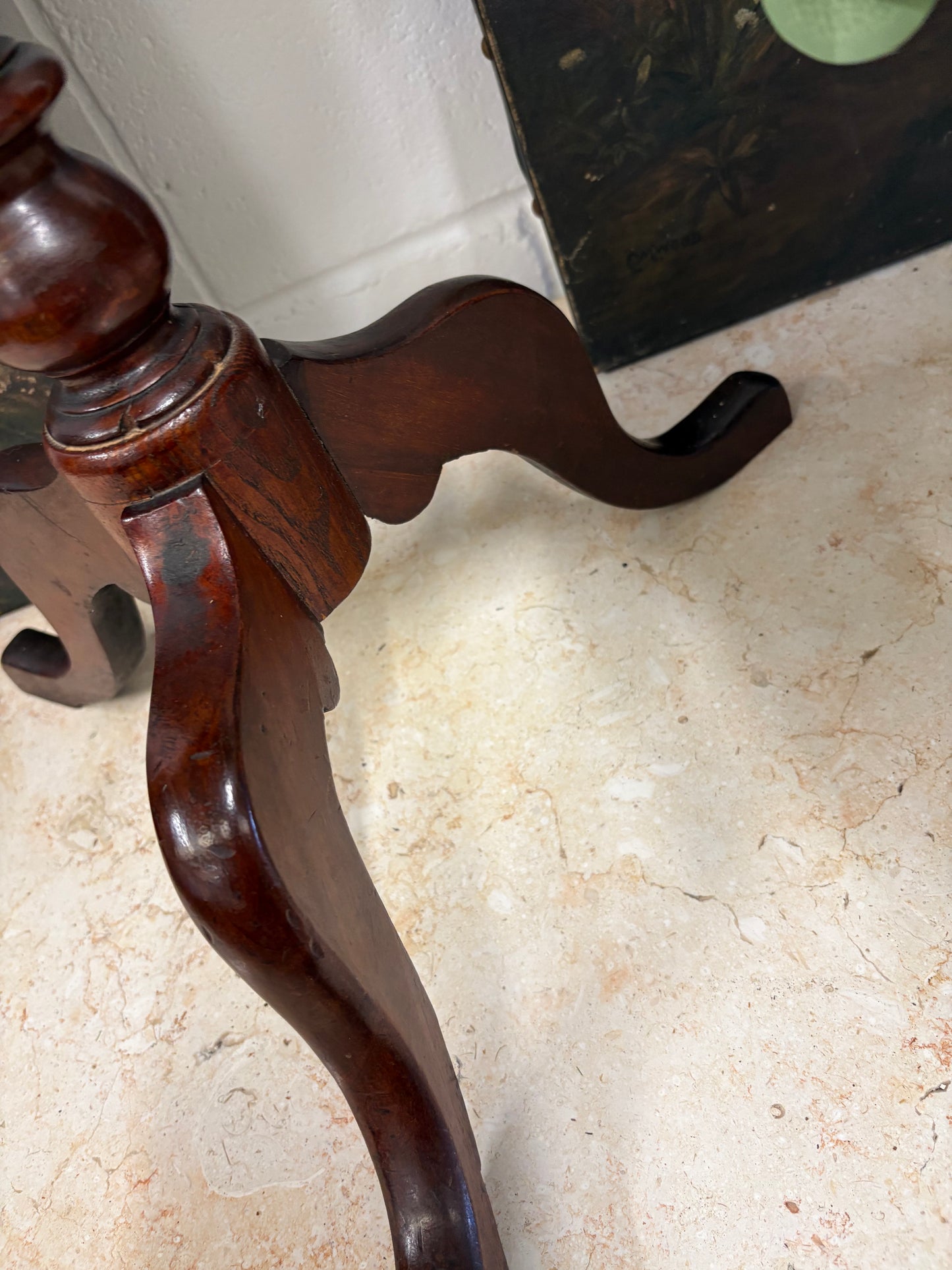 19th century mahogany oval topped occasional table on bobbin support and tripod legs