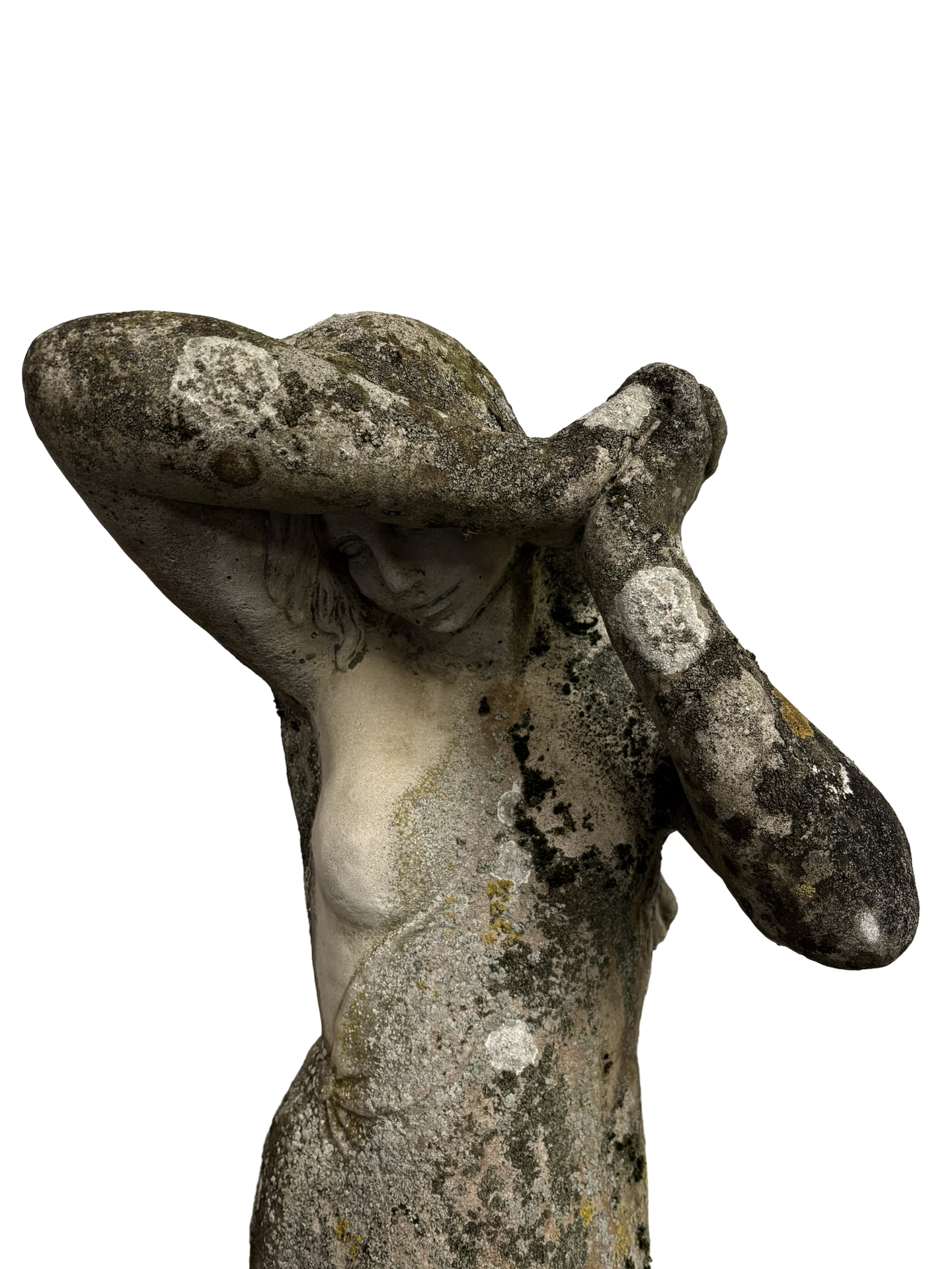 Large Weathered Antique Stone Shy Maiden Garden Statue