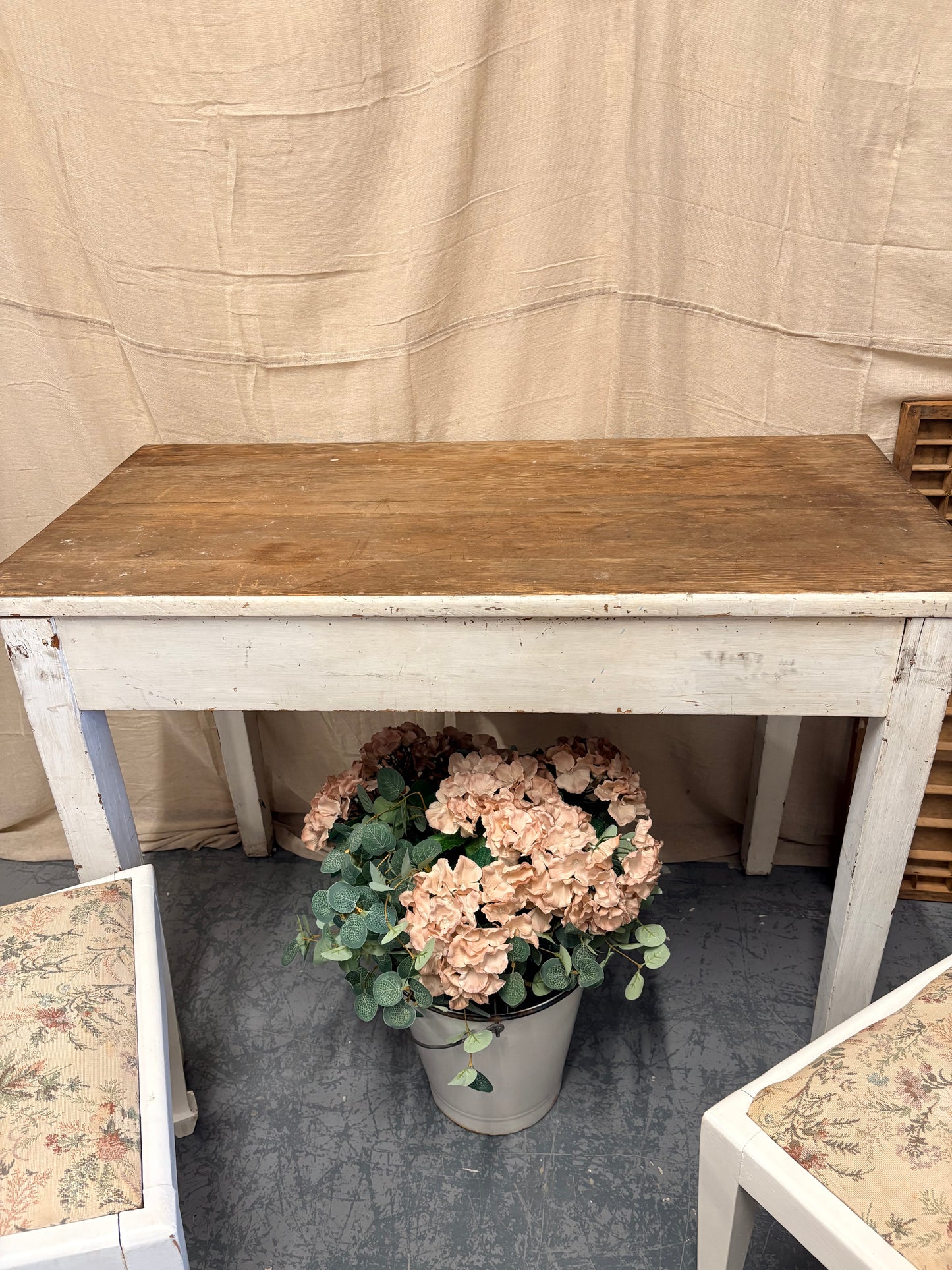 Victorian Pine Kitchen Table Single Drawer Solid Sturdy Shabby Painted