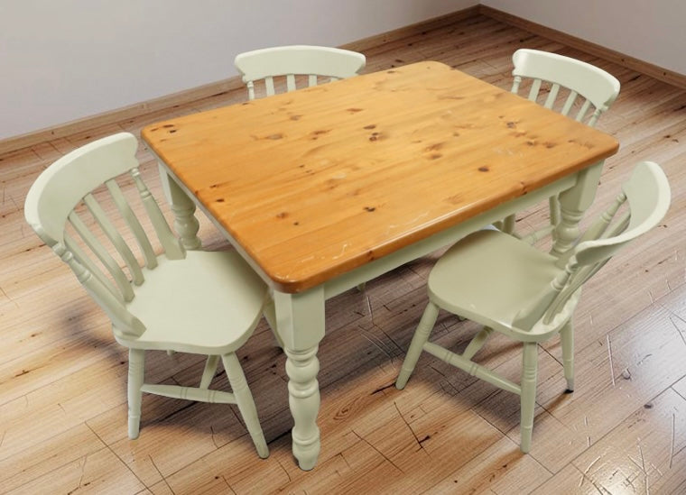 Pine Farmhouse four seater kitchen table & chairs thick wooden top chunky