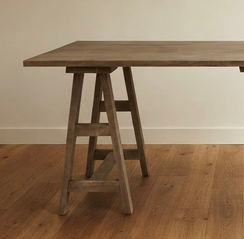 Vintage Farmhouse styled dining kitchen trestle table light mahogany wood 8-10 seater