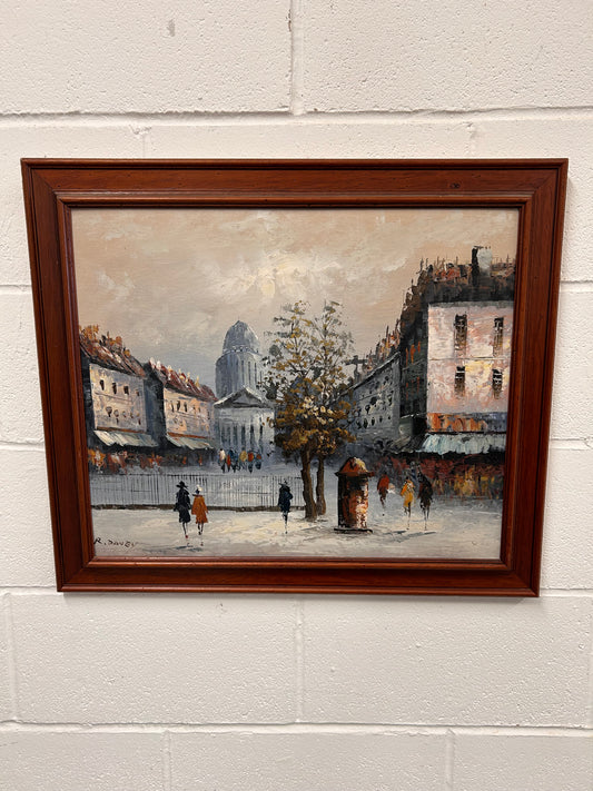 Lovely vintage Parisian scene oil painting, framed and signed ￼