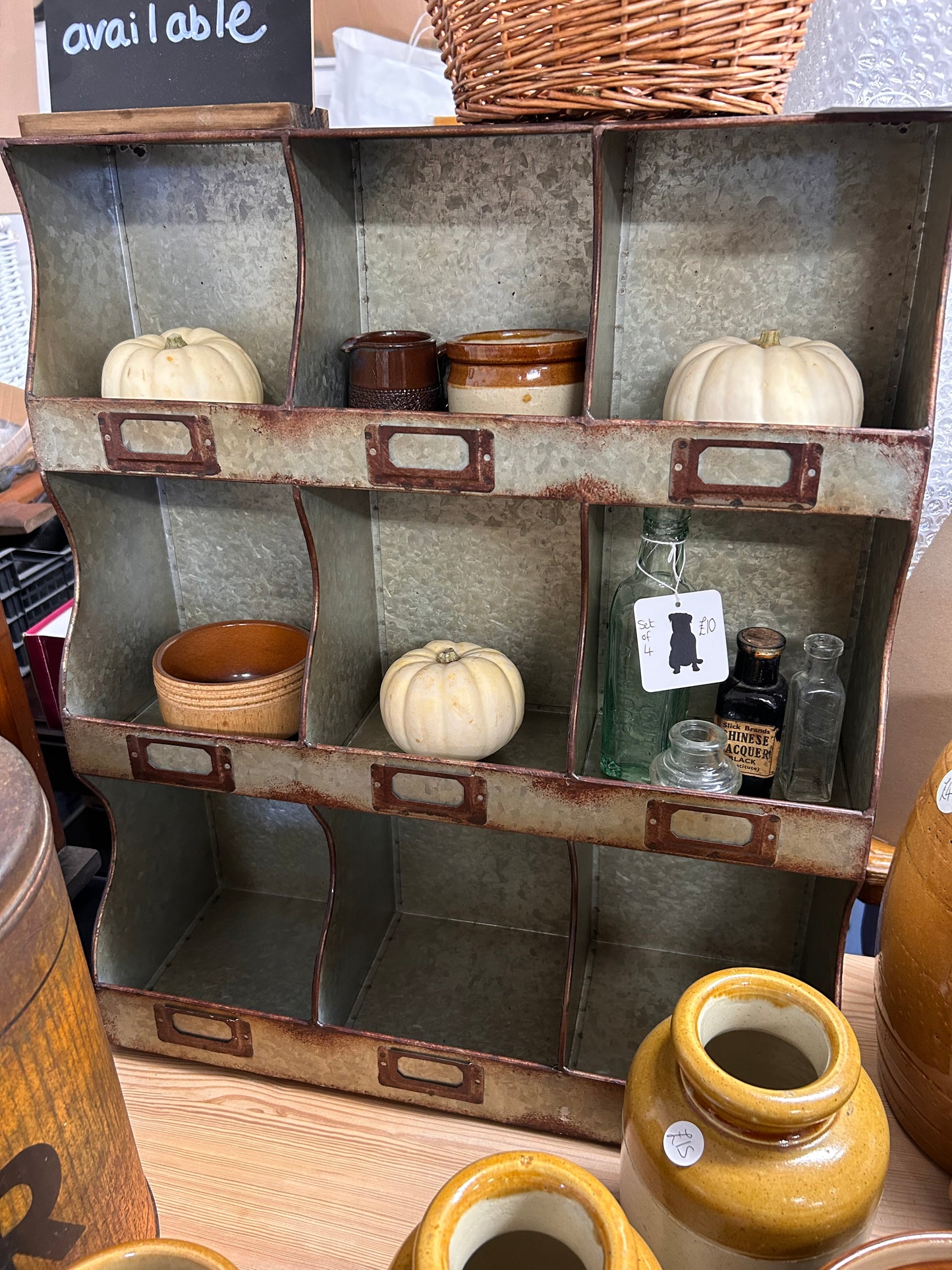 Metal shabby Pigeon hole type Wall Unit - Vintage style storage craft workshop