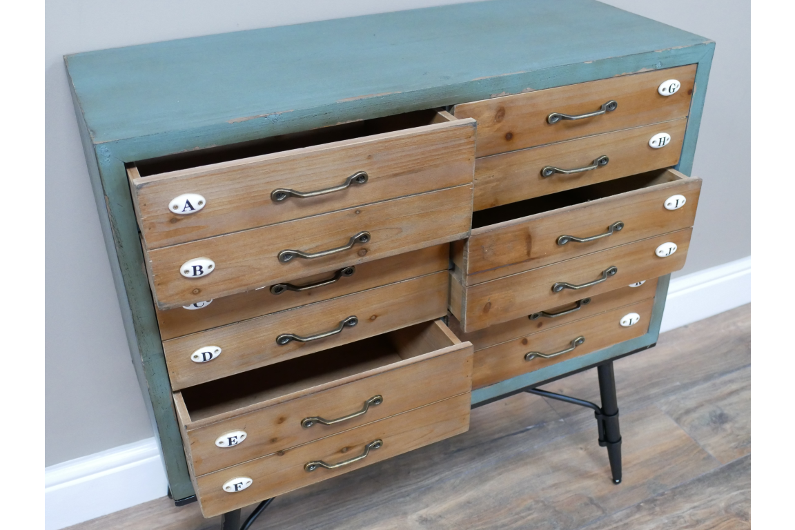 Retro styled chest of 6 drawers part painted Aqua & natural wood finish