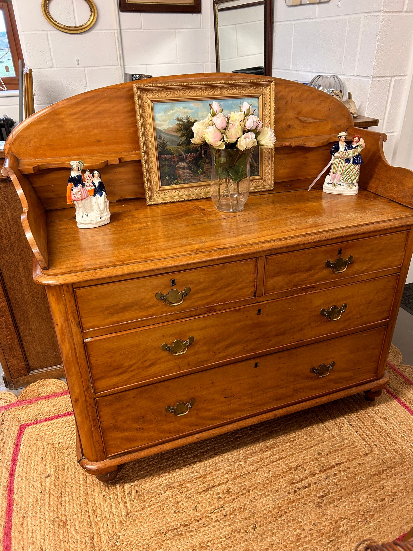 Antique Satin Birch Country house Chest of Drawers - Brass handles