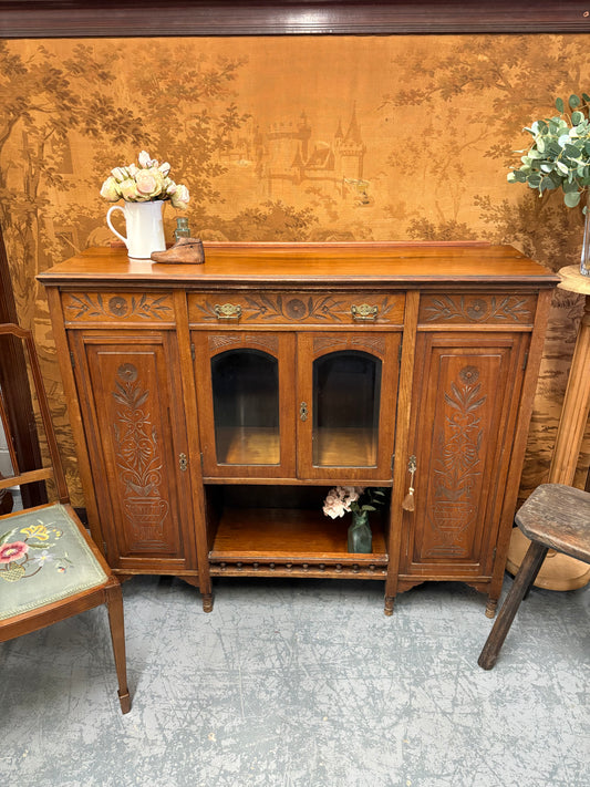 Antique Victorian Aesthetic Movement Oak Display cupboard cabinet