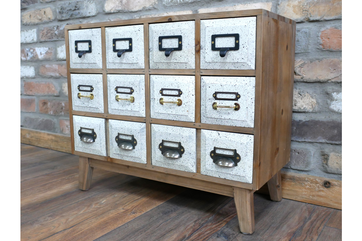 Rustic wooden 12 drawer storage unit - crafts utility office collector