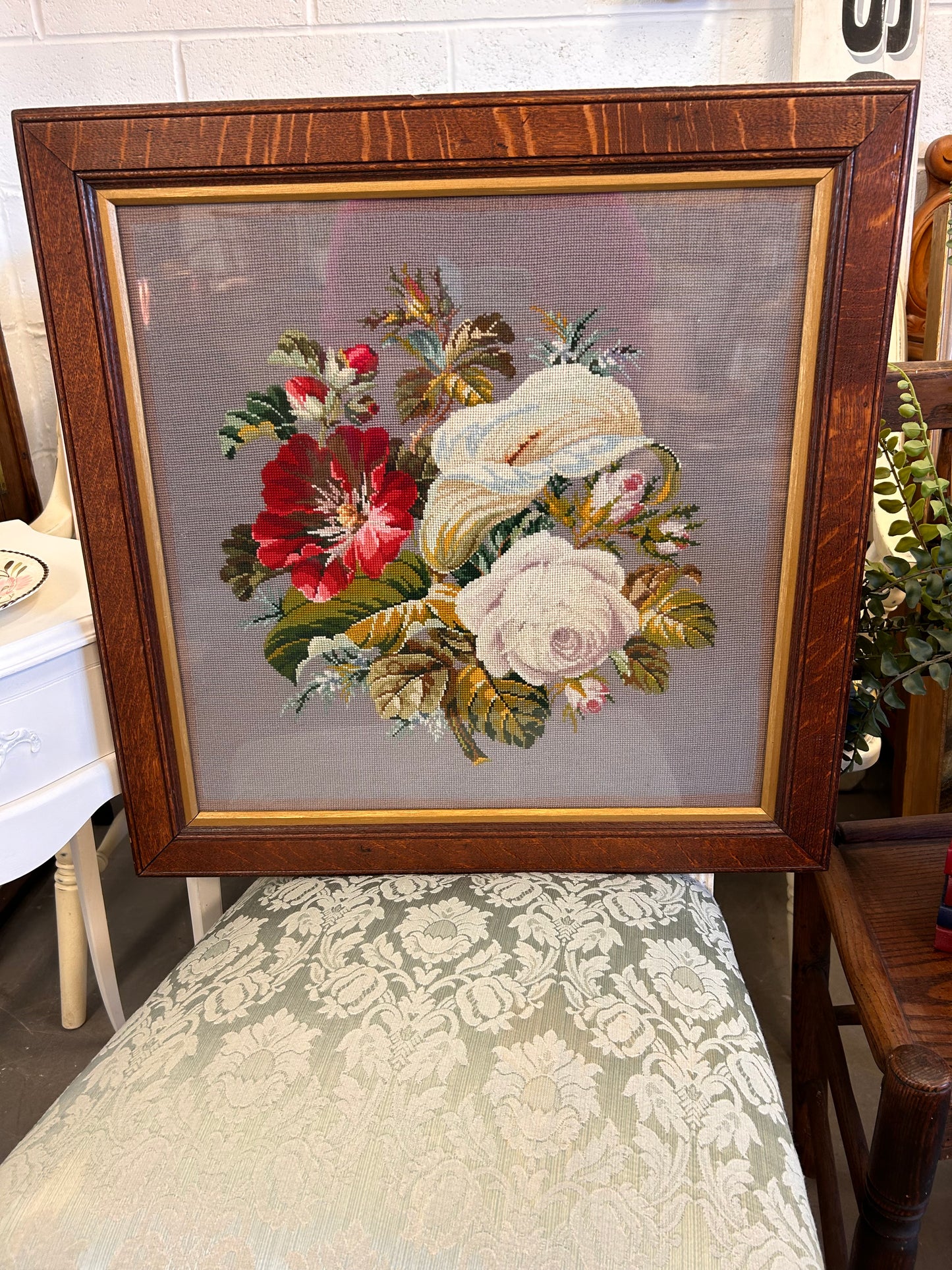 A beautiful Vintage floral tapestry glazed and framed