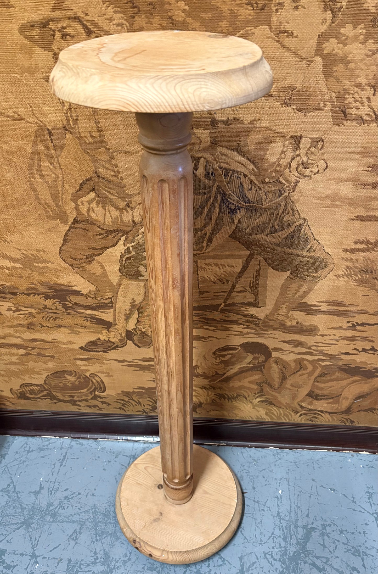 Vintage Solid Pine Round Plant Pedestal Display Corner Stand