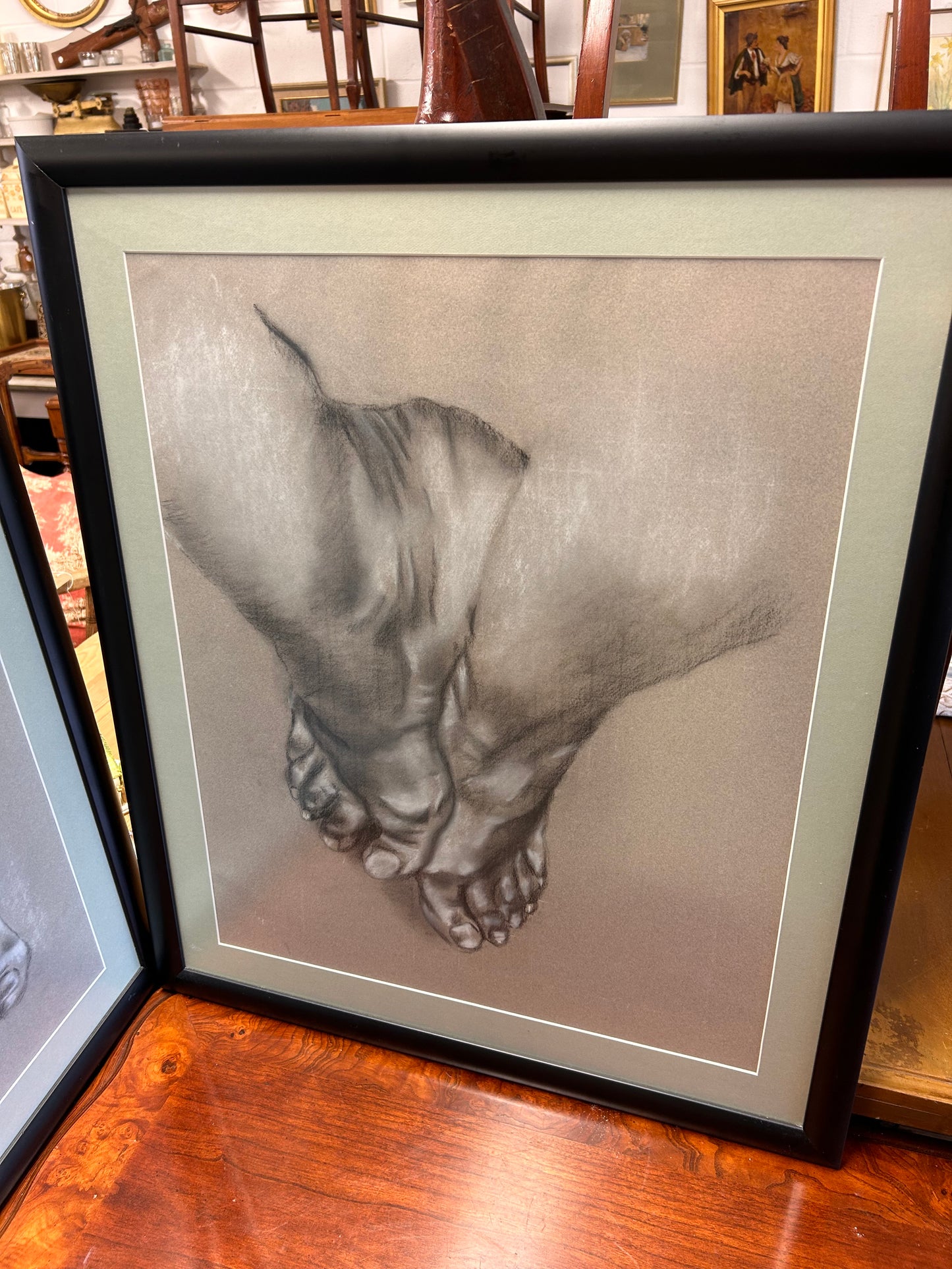 A Pair of large Pencil and Pastel drawn studies of feet Framed Glazed Art