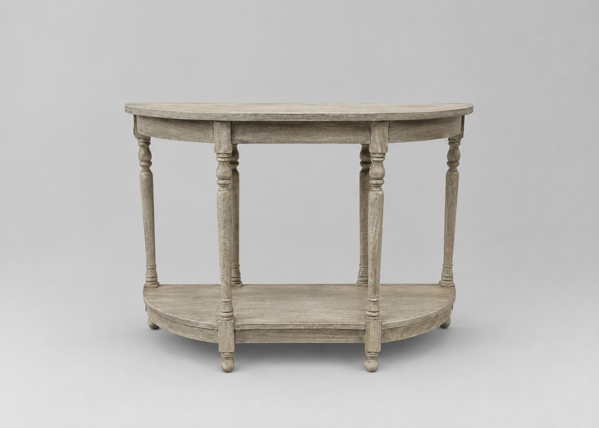 Demi-Lune Light Mahogany Console Table with undershelf Vintage Farmhouse Style