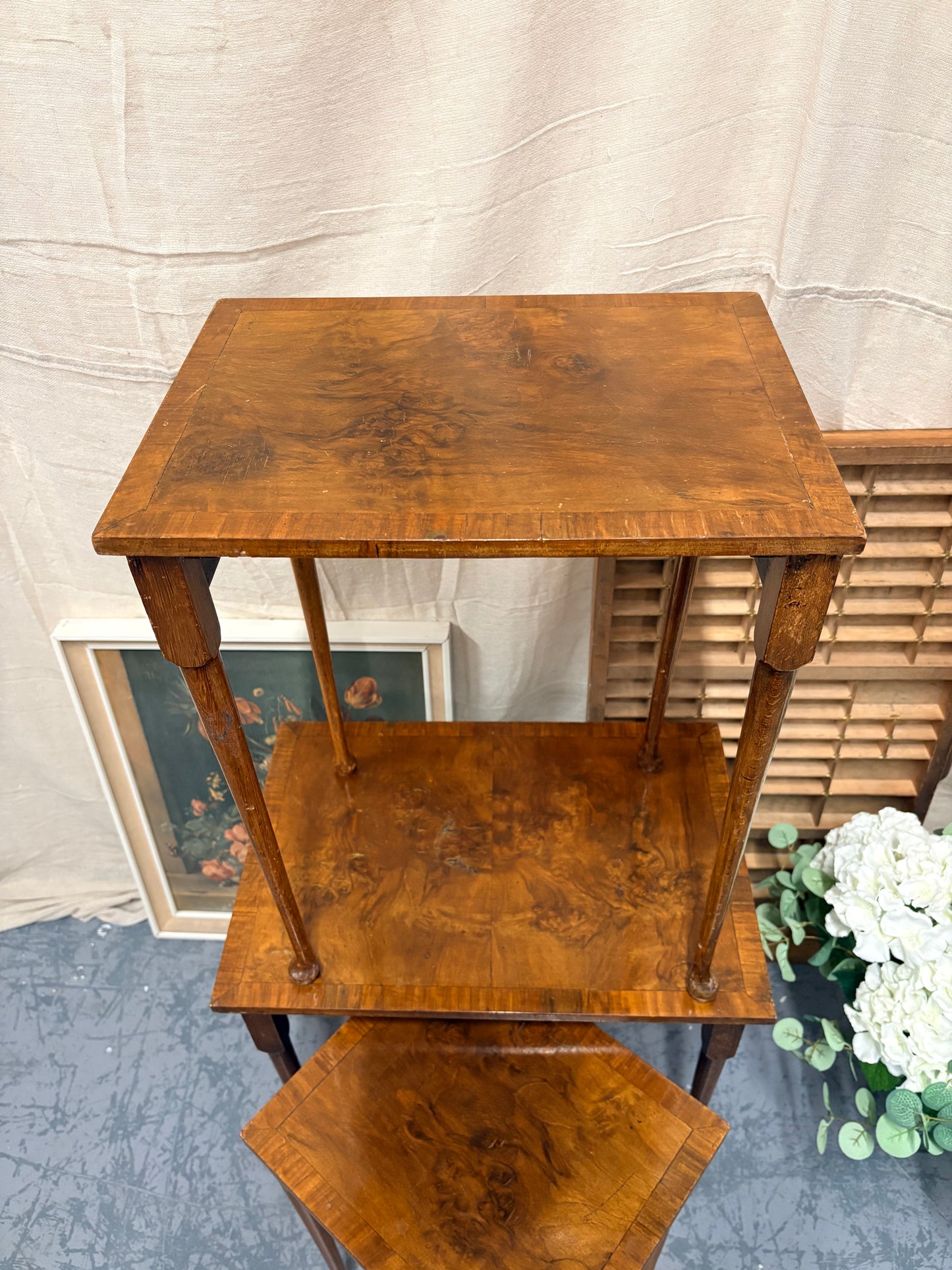 Nest of Antique Burr Walnut Coffee / lamp side / living room tables
