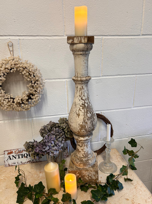 White Shabby French 19thC Salvaged balistrail original paint repurposed candle stand