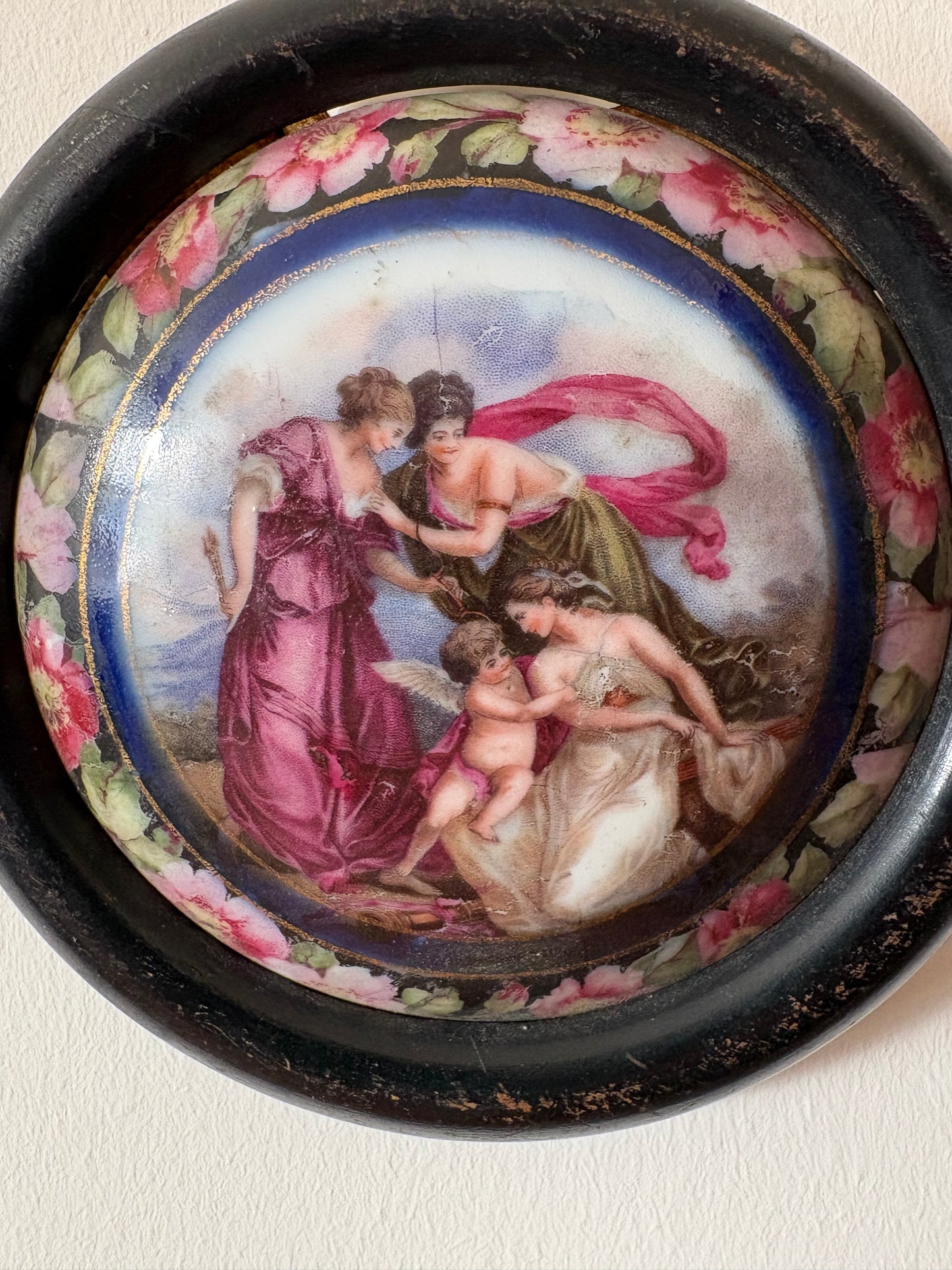 Beautiful hand painted framed antique porcelain Minature