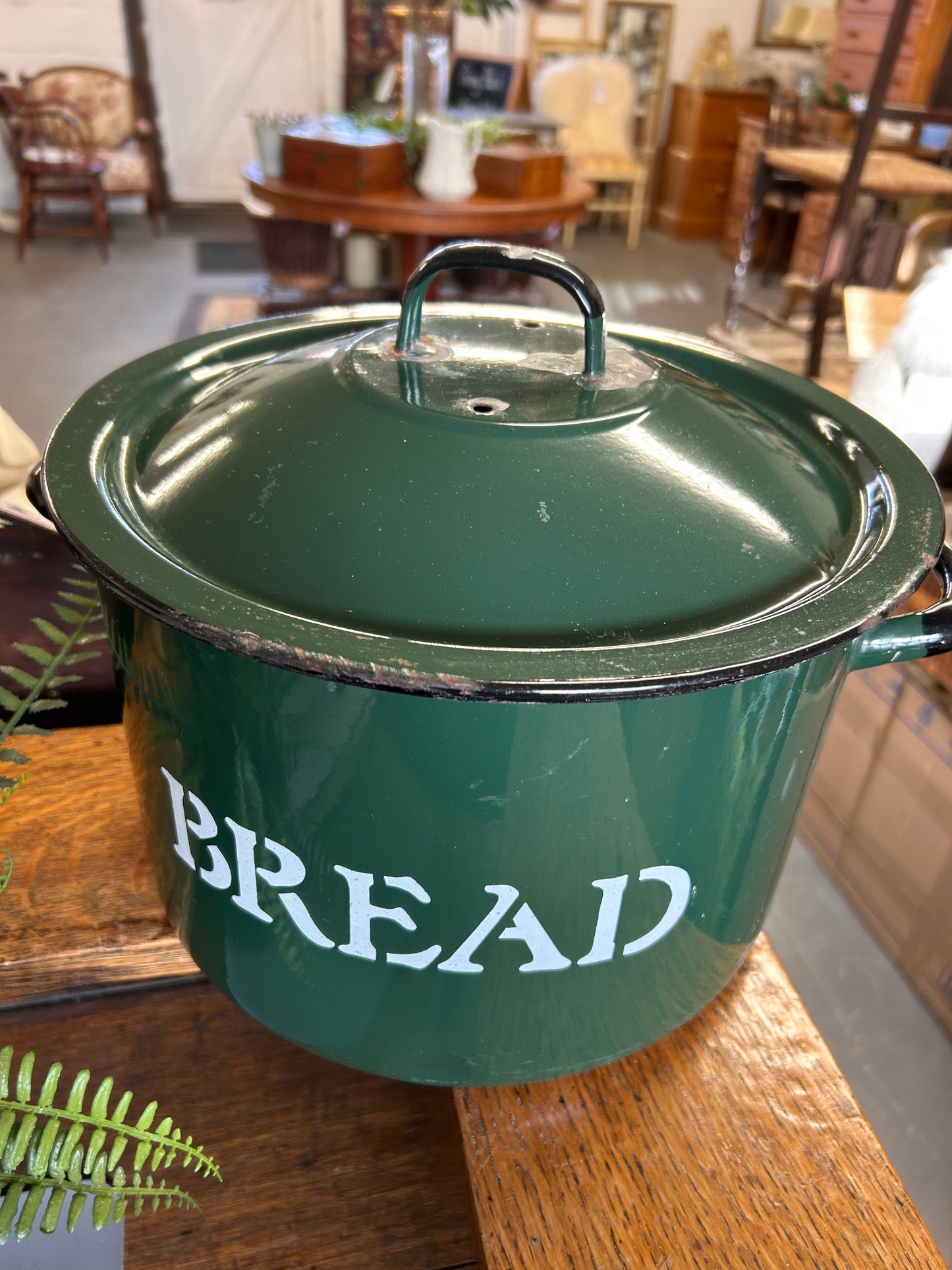 Vintage Green 1970s Polish Enamel bread bin nice condition