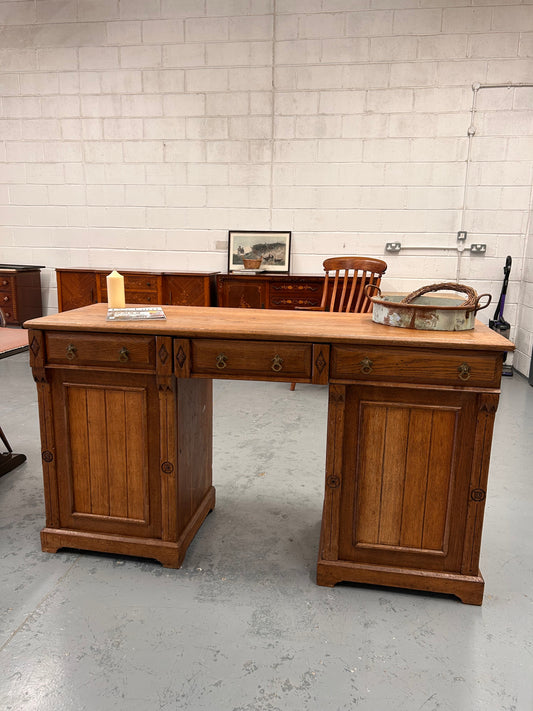 Large Victorian oak sideboard drawers cupboards carving and original handles
