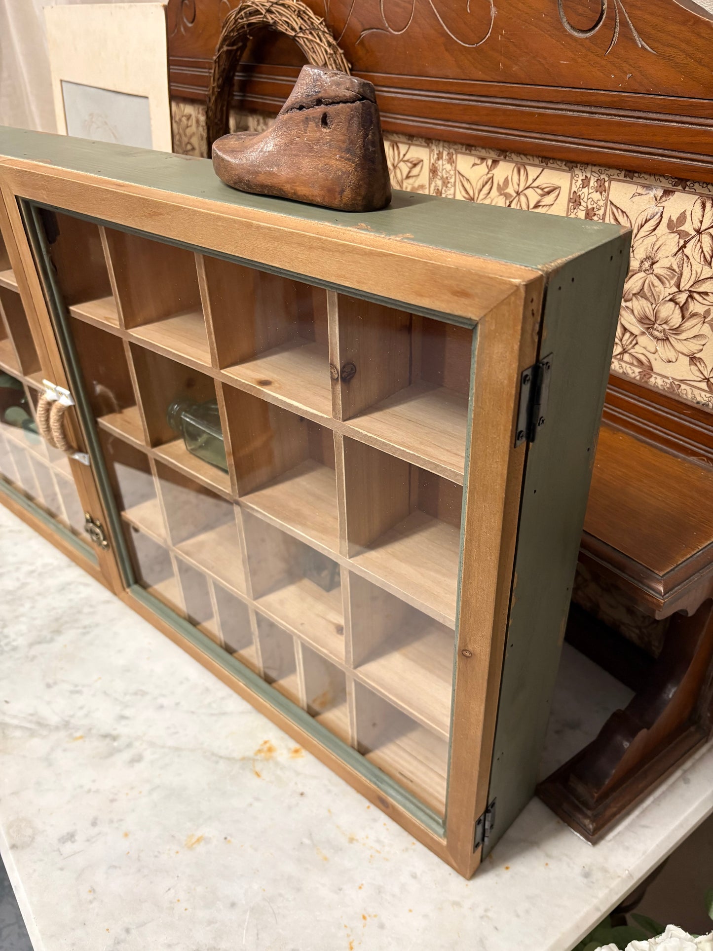 Aqua shabby Pigeon hole type Wall Unit - printer tray style storage