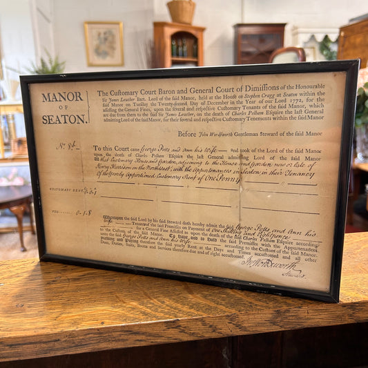 Historical document rent arrears - Seaton Manor 1772 - Framed