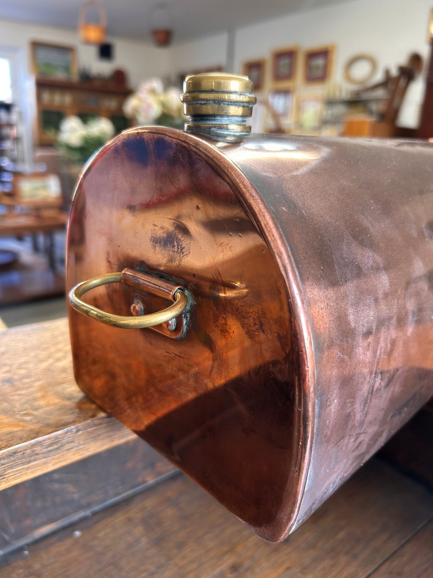 Antique copper and brass car foot warmer hot water bottle