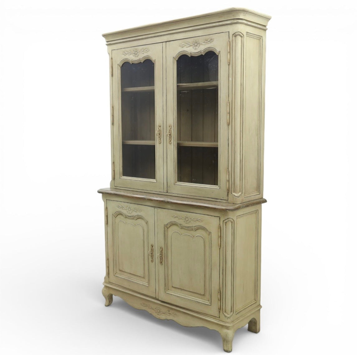 Stunning Vintage French Painted Pine cabinet Glazed doors carving shelves cabriole legs