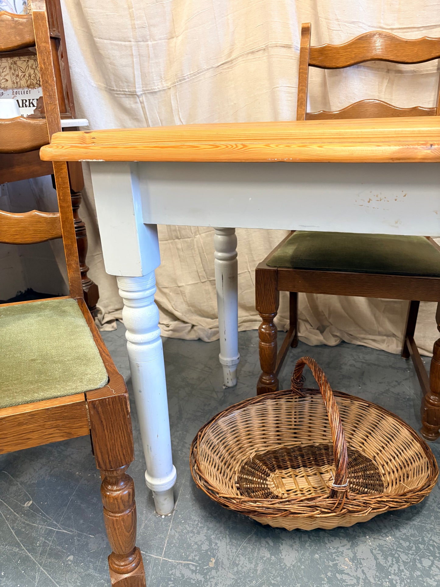 Vintage Victorian style part painted pine farmhouse kitchen dining table
