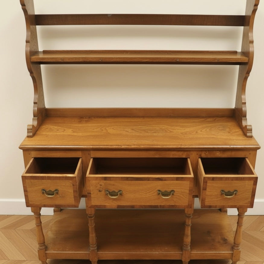 Country House Georgian design elm dresser with plate rack.