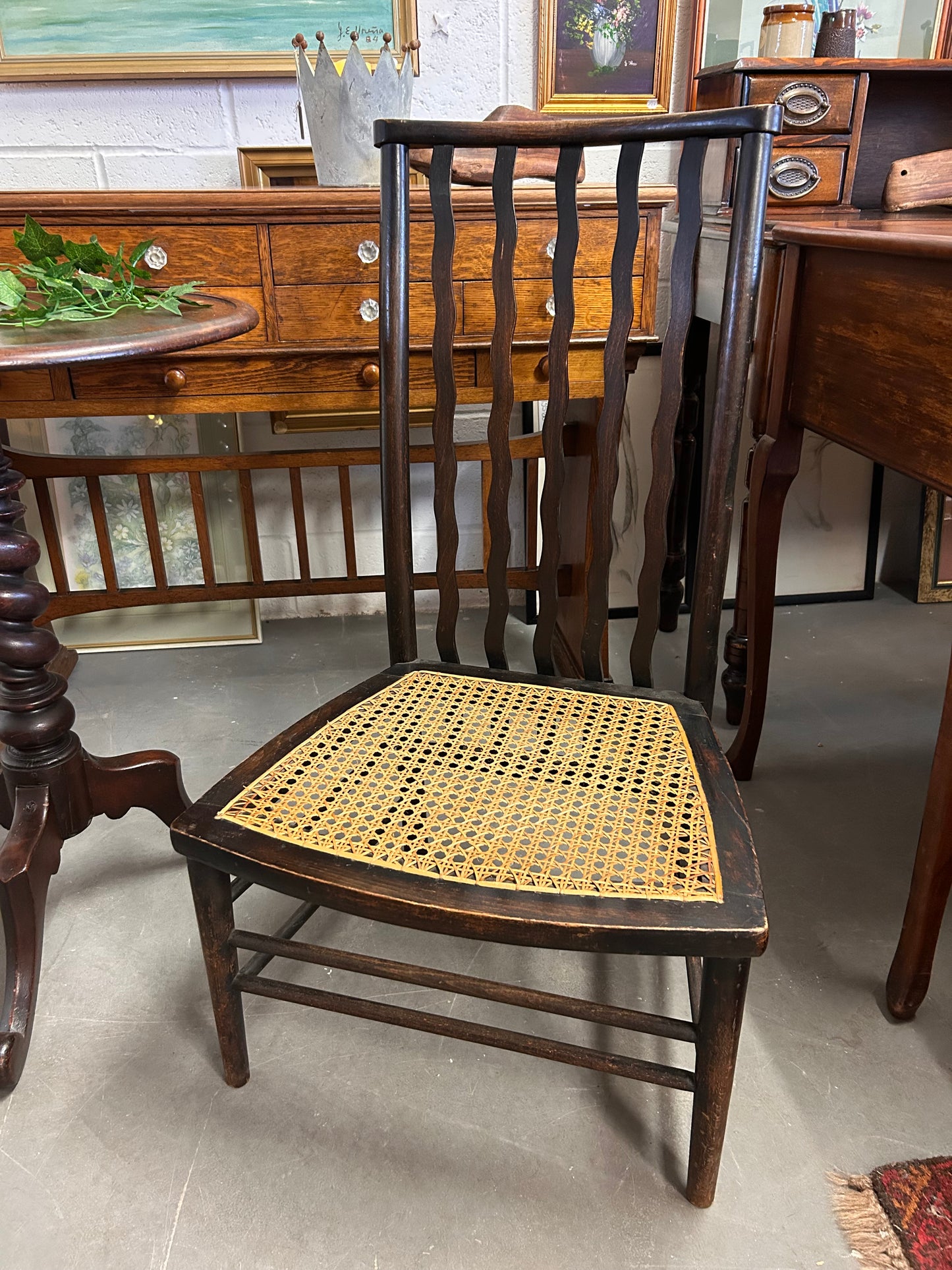 Morris and Co made for Liberty a wavy back rattan seat fireside chair great condition