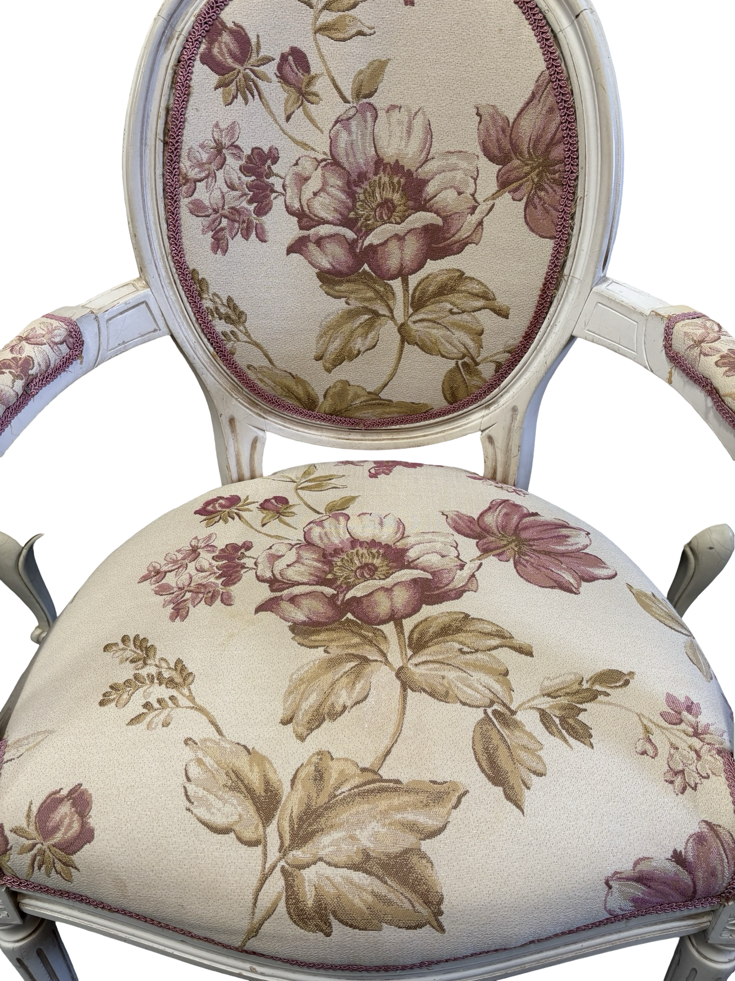 Oval back French Louis Style white painted vintage floral bedroom chair