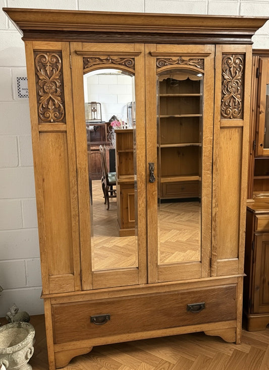 Beautiful Antique Satinwood Edwardian double wardrobe with a lower drawer